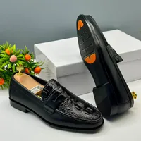 Men's Premium Black Crocodile Embossed Leather Loafers – Stylish Slip-On Dress Shoes for Elegant Semi-formal and Official Events - View 2