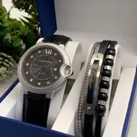 Original Cartier Premium Leather Men's Watch and Bracelets Set Gift Set - Quality Stainelss Steel Casing and Black Dail - View 1