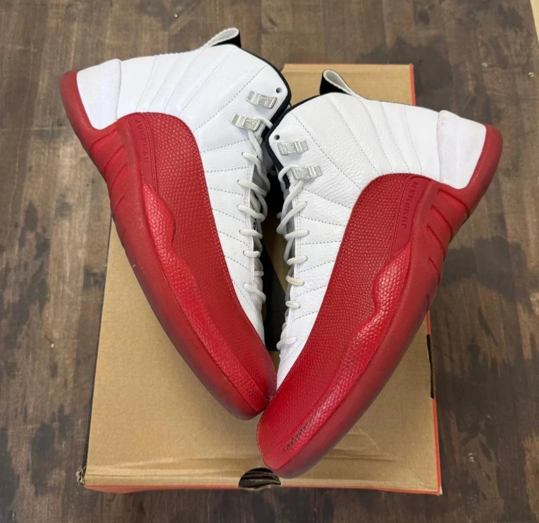 Nike Air Jordan 12 "Cherry" White and Red High-Top Basketball Sneakers - Premium Retro Athletic Men's Basketball Sneakers - Main View