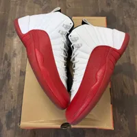Nike Air Jordan 12 "Cherry" White and Red High-Top Basketball Sneakers - Premium Retro Athletic Men's Basketball Sneakers  - View 1