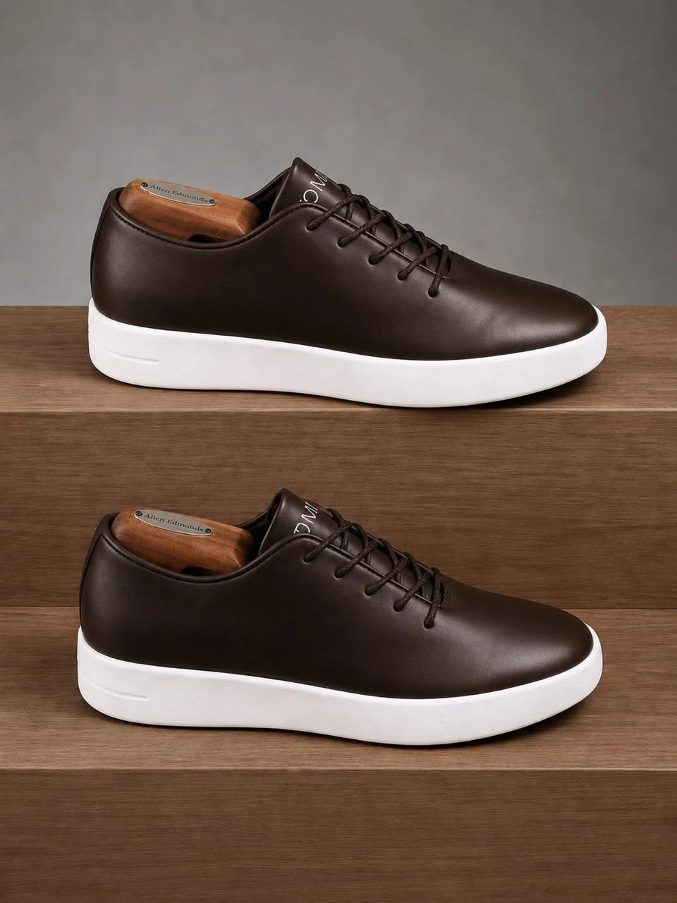 Men's Premium Brown Leather Smart Casual Sneakers with White Sole - Sleek Modern for office and semi official events - Main View