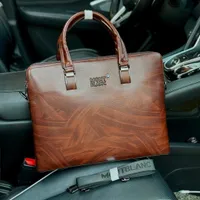 Men's Montblanc Meisterstück Urban Spirit Leather Briefcase - Premium Executive Laptop Business Bag with Unique Textured Finish - View 2