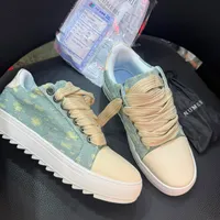 NUMERIS Original Sea Blue Distressed Denim Canvas Low-Top Sneakers with Chunky Cream Laces - View 4