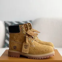 Original Yellow Leather Timberland Luxury LV Embossed Monogram Boots - High-Fashion Streetwear Style Work Boot - View 1