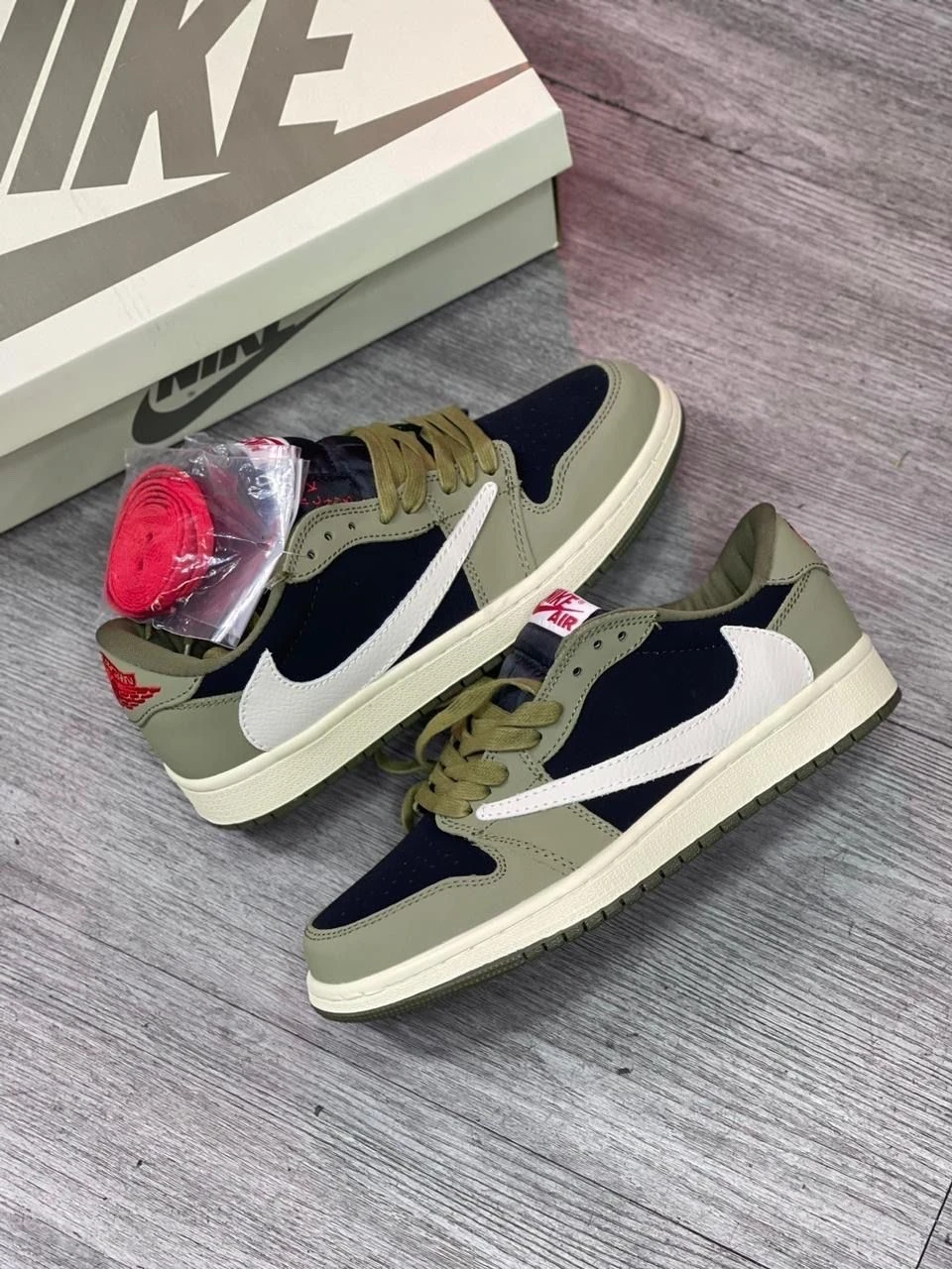 Men's Nike Air Jordan 1 Low Travis Scott Style Olive Black Cream Sneakers - Premium Casual Fashion Trainers
