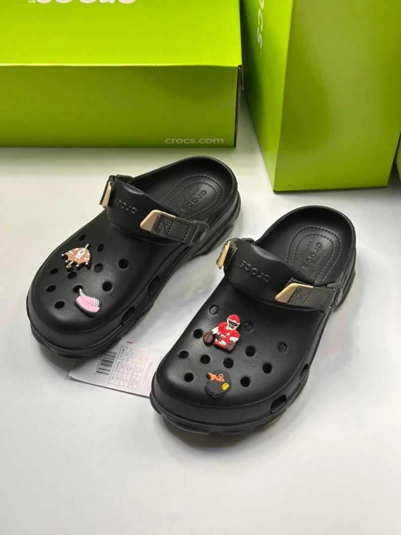 All Black Crocs Iconic Original Classic All-Terrain Clog Slides Slippers Sandals