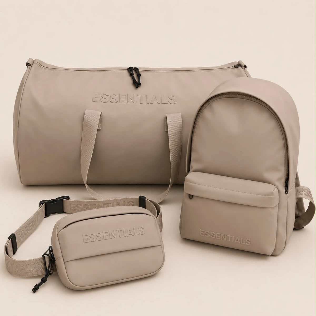 3 in 1 Essentials Modern Minimalist Beige 3-Piece Bag Set Stylish Duffel, Backpack  Crossbody for Travel