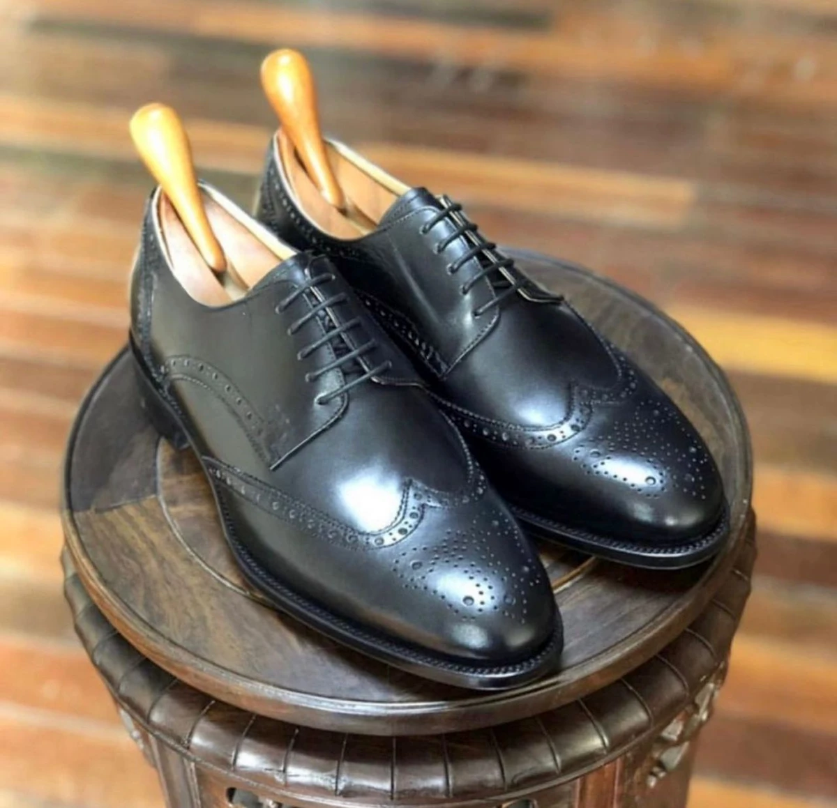 Men's Elegant Black Leather Wingtip Brogue Derby Shoes - Premium Formal & Smart Casual Dress Footwear