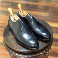 Men's Elegant Black Leather Wingtip Brogue Derby Shoes - Premium Formal & Smart Casual Dress Footwear - View 1