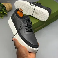 Men's Timberland Faux Leather Casual Sneakers with White Platform Sole - Stylish Lace-Up Everyday Lifestyle Footwear for Modern Urban Look - View 1
