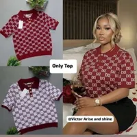 Women's Fashion Monogram Knit Polo Shirt - Elegant Short Sleeve Designer-Inspired Top in Red or White for Casual Chic Style - View 1