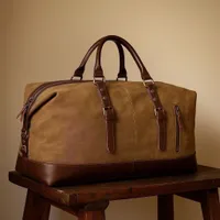 High Quality Vintage-Inspired Canvas and Leather Duffle Bag - Stylish Weekender Travel Bag for Men  Women - View 3