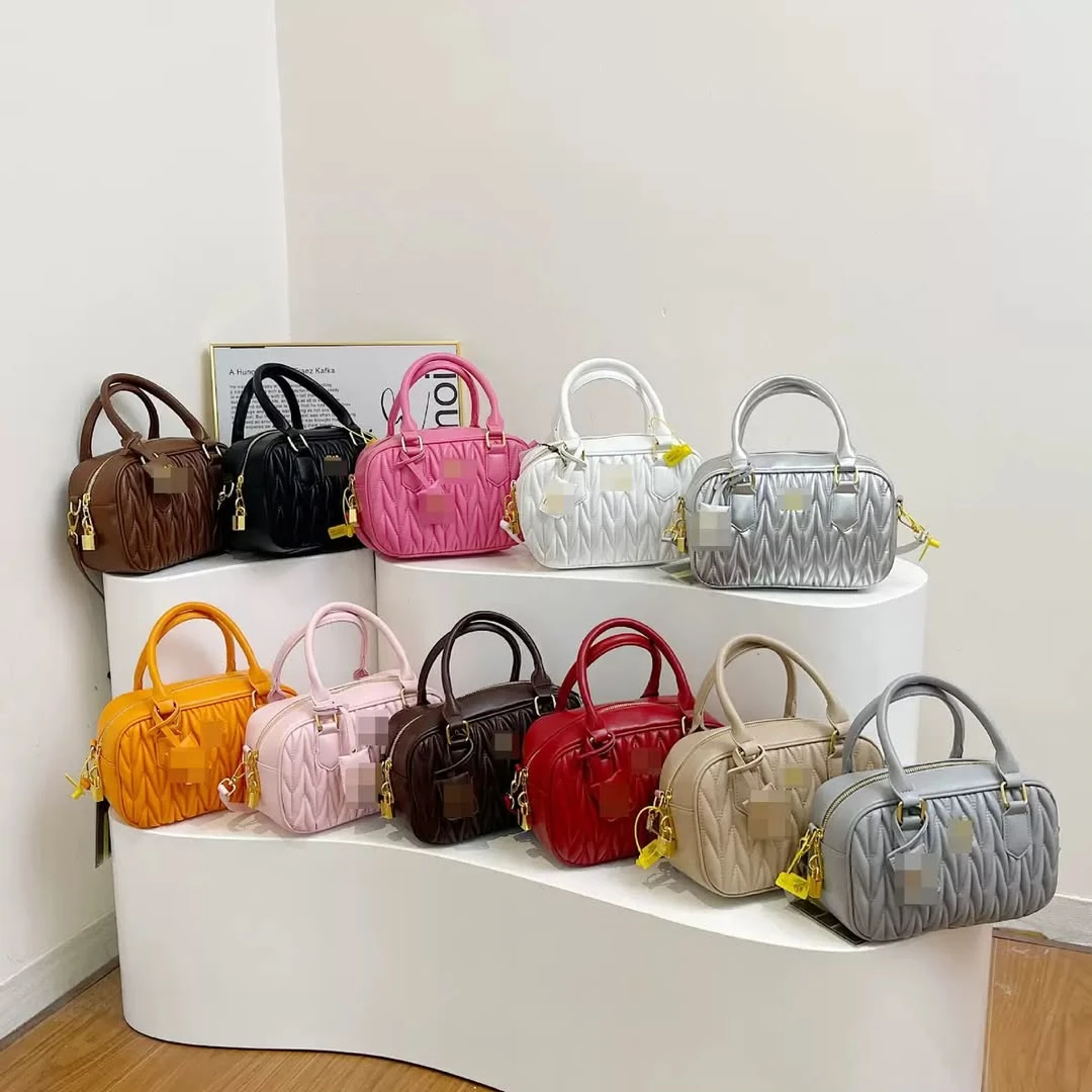 Stylish Women's Quilted Mini Barrel Handbag - Trendy Top Handle & Shoulder Bag with Zipper Closure & Charm Accent - Main View