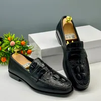 Men's Premium Black Crocodile Embossed Leather Loafers – Stylish Slip-On Dress Shoes for Elegant Semi-formal and Official Events - View 1