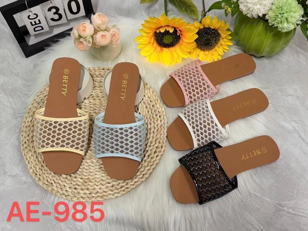 Betty Women's Chic Mesh Net Flat Slides - Comfortable Open Toe Slip-On Sandals for Everyday & Summer Style