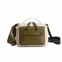 Urban Chic Two-Tone Crossbody Bag - Olive Green and White, Stylish Front Pocket Shoulder Pouch for Everyday Essentials - View 3