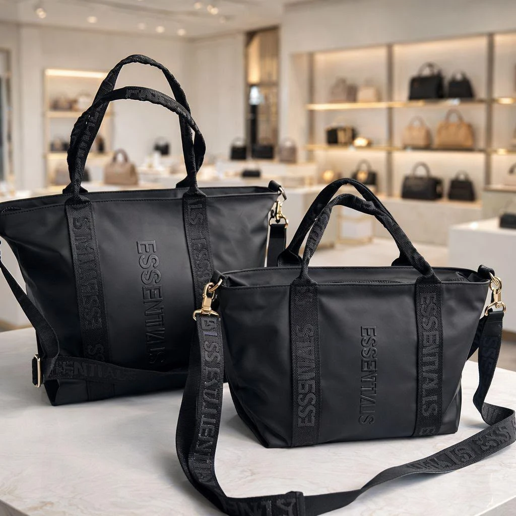 Essentials Black Morden Tote and Crossbody Bag - Quality Durable Travel Companion Carry on Hand Bag For Weekend, Short Trips, Short Vacations - Small and Large
