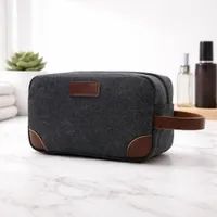 Quality Canvas Toiletry Bag with Faux Leather Accents – Stylish Travel Dopp Kit for Grooming Essentials and Bathroom Organization - View 3