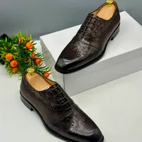 Zara Men's Luxury Dark Brown Embossed Leather Oxford Dress Shoes with Chiseled Toe for Business  Formal Occasions - View 1
