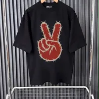 Quality 350g Edgy Big Size Barbed Wire Peace Sign Graphic T-Shirt - Oversized Black Streetwear Tee for Unisex - View 1