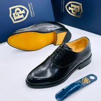 Men's Frank Perry Handcrafted Black Leather Oxford Brogue Dress Shoes - Elegant Formal Footwear - View 2