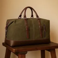 High Quality Vintage-Inspired Canvas and Leather Duffle Bag - Stylish Weekender Travel Bag for Men  Women - View 2