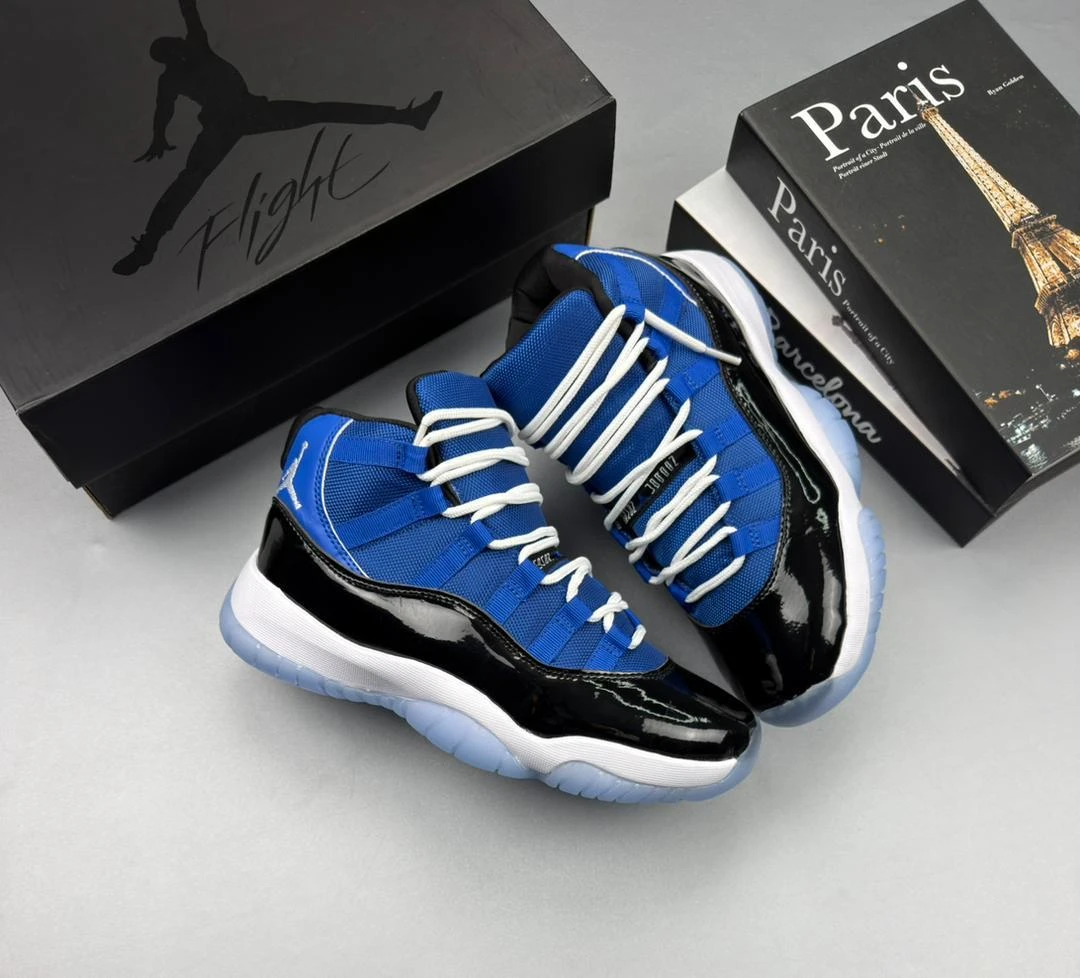 Nike Air Jordan Retro 11 "Bred" in Red Black Blue and Blue Colors High-Top Sneakers – Premium Patent Leather Athletic Trainers Basketball Sneakers
