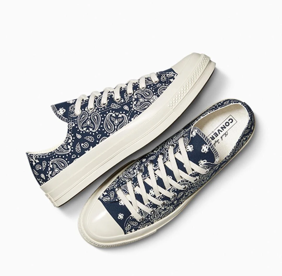 Converse Chuck 70 Low Top Unisex Sneakers with Navy Blue Paisley Bandana Print  Classic Canvas Shoes for Men