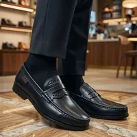 Men's Elegant Black Leather Slip-On Penny Loafers - Classic Formal and Smart Casual Men's Dress Shoes - View 2
