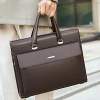 Men's Premium Black and Brown Leather Business Briefcase Laptop Bag - Professional Work Travel Files Documents Messenger Tote Bag - View 5
