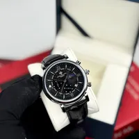 Men's Geneve Luxury Black Dial Chronograph Watch with Moon Phase  Croc-Pattern Leather Strap - View 2