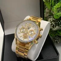 Gentlemen's Luxury Gold-Tone Chronograph Watch with Emerald Green Dial - Premium TAG Heuer Style Timepiece - View 2