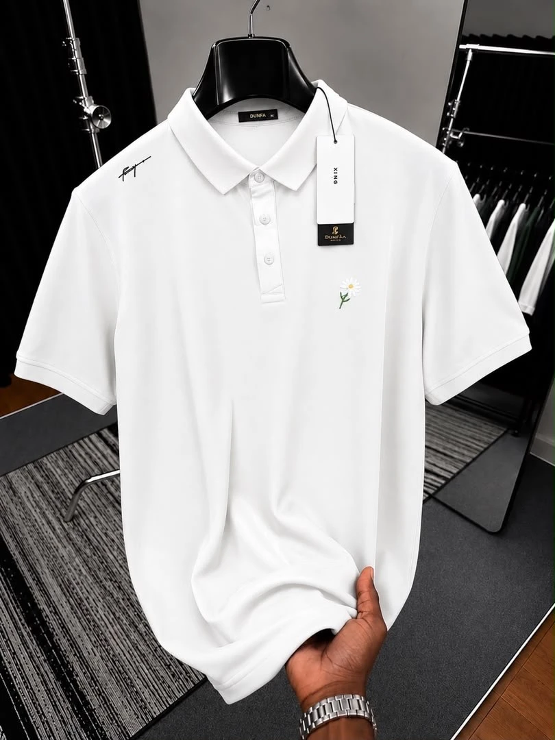 Men's Premium Polo Shirts with Embroidered Daisy Signature Detail -Quality Cotton Short Sleeve Casual Top