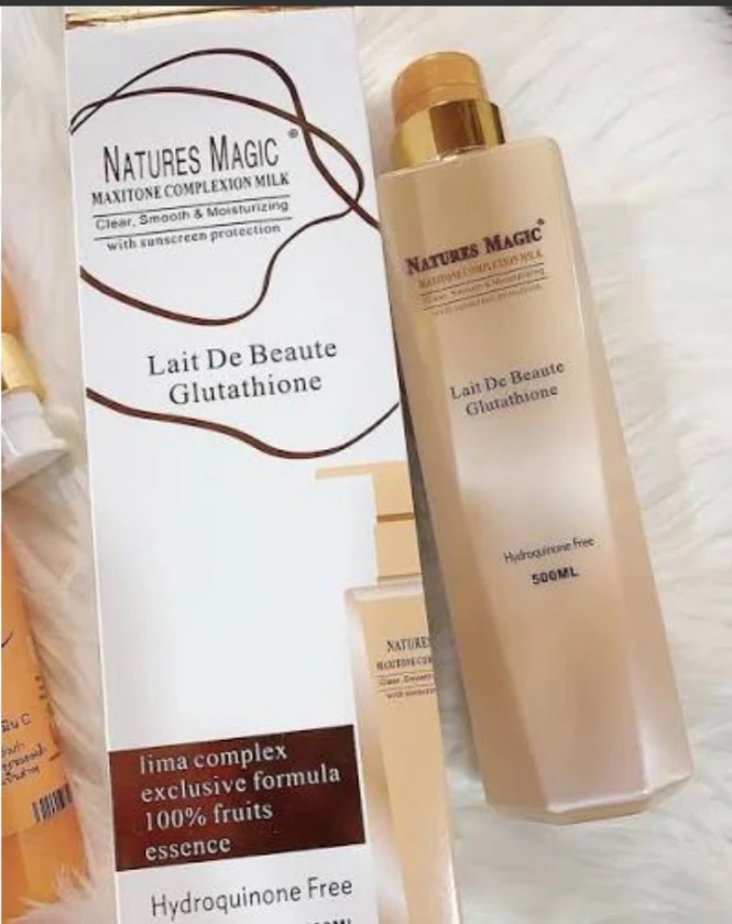 Natures Magic Maxitone Glutathione Complexion Milk for Women – Clear, Smooth & Moisturizing Lait De Beaute with Sunscreen Protection & Fruit Essence, Hydroquinone Free 500ML