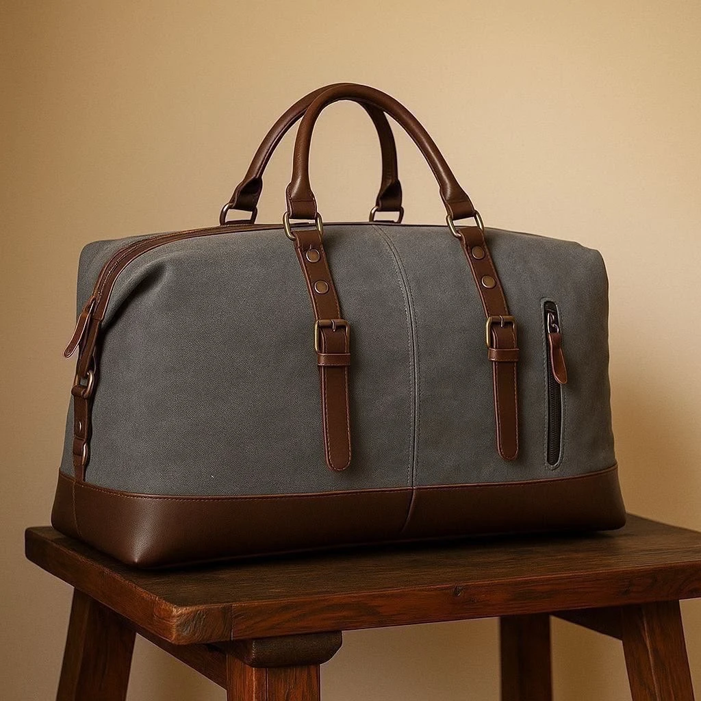 High Quality Vintage-Inspired Canvas and Leather Duffle Bag - Stylish Weekender Travel Bag for Men  Women