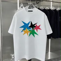 350g Quality White and Black Graphic T-Shirt with Vibrant Multi-Color Star Print - Premium Casual Crew Neck Tee for Everyday Wear  Street Style - View 1