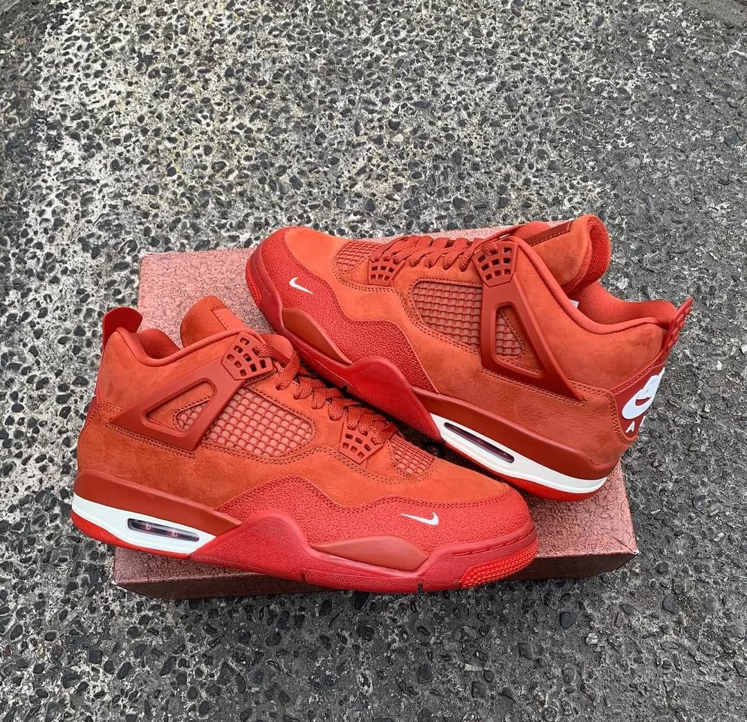 Men's Premium Red Suede Flight Sneakers – Iconic Nike Jordan 4 Streetwear Kicks for Unmatched Comfort  Bold Fashion Statement