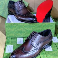 Men's Dark Brown Leather Wingtip Brogue Oxford Dress Shoes with Red Sole - Luxury Formal Footwear for Gentlemen - View 3