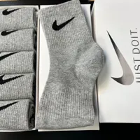 Nike 5 Sets of White Black and Grey Cotton Crew Socks – Iconic Swoosh Logo, Comfort Durable Style for Men and Women  - View 3
