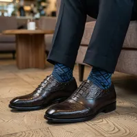 Zara Men's Luxury Dark Brown Embossed Leather Oxford Dress Shoes with Chiseled Toe for Business  Formal Occasions - View 3