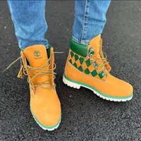Original Timberland Original Premium 6-Inch Work Boots for Fashion – Yellow and Green Nubuck Leather Tims - View 2