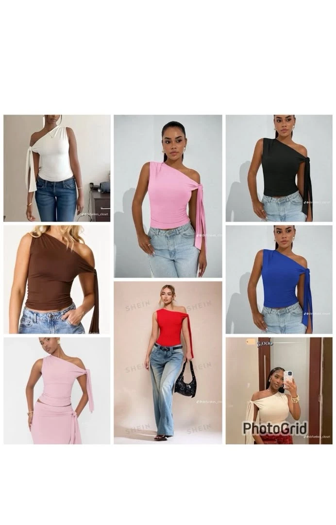 Women's Trendy Asymmetric One-Shoulder Top with Elegant Tie Detail - Versatile Bodycon Blouse for Chic Styles