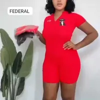 Women's Vibrant Red Short-Sleeve Athletic Romper – Stylish & Comfortable V-Neck Playsuit for Casual Wear & Active Lifestyles - View 1
