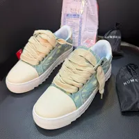 NUMERIS Original Sea Blue Distressed Denim Canvas Low-Top Sneakers with Chunky Cream Laces - View 3