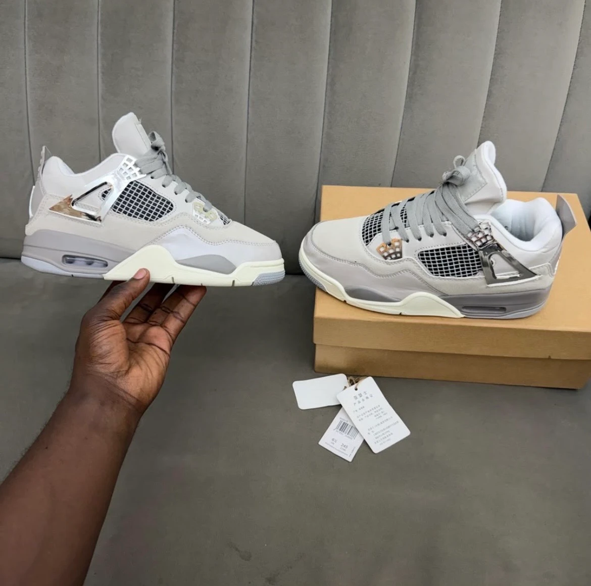 Unisex Elite Grey & White Street Style Sneakers with Silver Metallic Detailing and Mesh Panels for Ultimate Comfort & Fashion Statement
