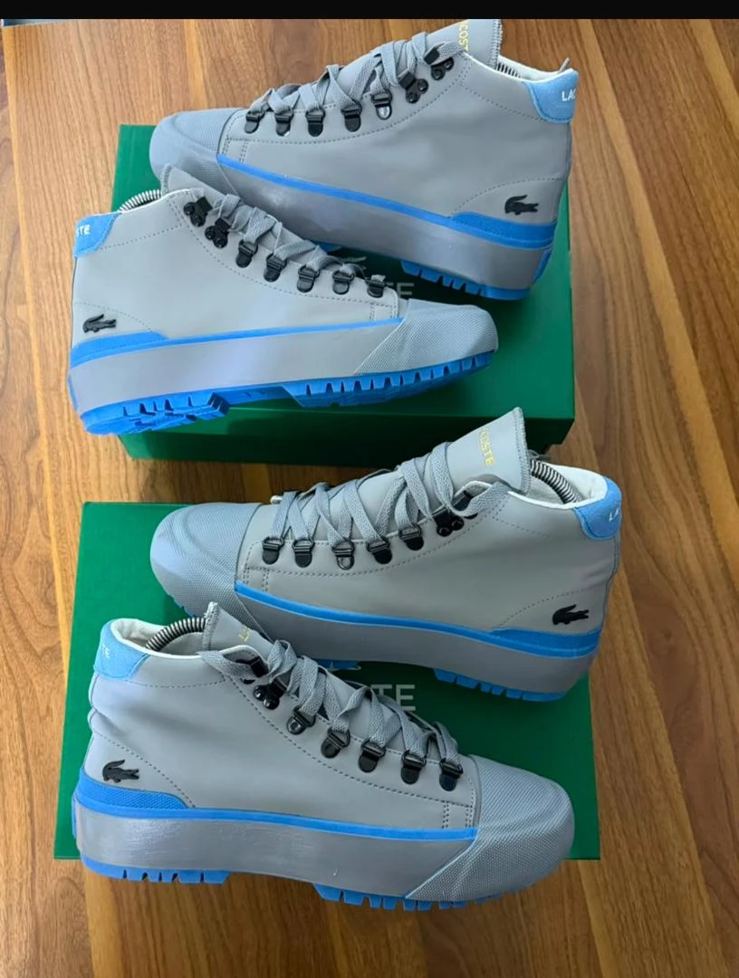 Lacoste Grey Blue Mid Gripshot Trek Trailblazer Sneakers - Durable Casual Boots with Chunky Sole for Urban Adventures
