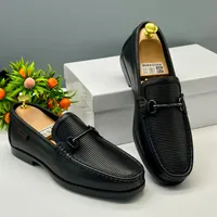 Clarks Men's Premium Black Bit Loafers with Ribbed Texture - Stylish Slip-On Formal  Casual Dress Shoes - View 1