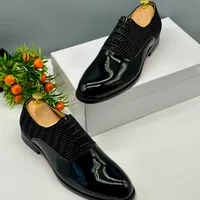 Berluti Men's Black Patent Leather Textured Wavy Design Formal Dress Shoes - Elegant Lace-up Oxfords for Luxury Shoe - View 1