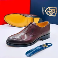 Men's Classic Frank Perry Premium Brown Leather Brogue Oxford Dress Shoes - Elegant Lace-Up Formal Footwear for Business & Special Occasions - View 3