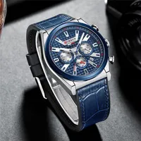 CURREN Men's Elite Blue Dial Chronograph Watch with Croc-Textured Leather Strap – Stylish Quartz Wristwatch for Business  - View 1